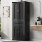 Armoire de rangement haute noire avec 4 portes et 1 tiroir, étagère réglable, utilisation individuelle