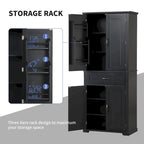 Armoire de rangement haute noire avec 4 portes et 1 tiroir, étagère réglable, utilisation individuelle