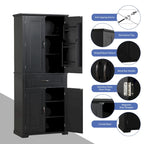 Armoire de rangement haute noire avec 4 portes et 1 tiroir, étagère réglable, utilisation individuelle