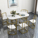 Salle à manger moderne blanc doré pour 6 personnes, 7 pièces avec plateau en faux marbre