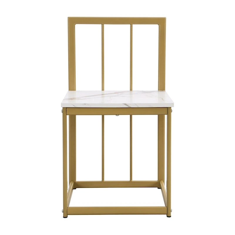 Salle à manger moderne blanc doré pour 6 personnes, 7 pièces avec plateau en faux marbre
