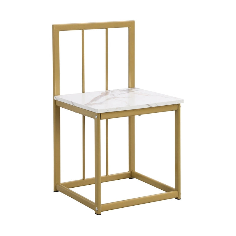 Salle à manger moderne blanc doré pour 6 personnes, 7 pièces avec plateau en faux marbre