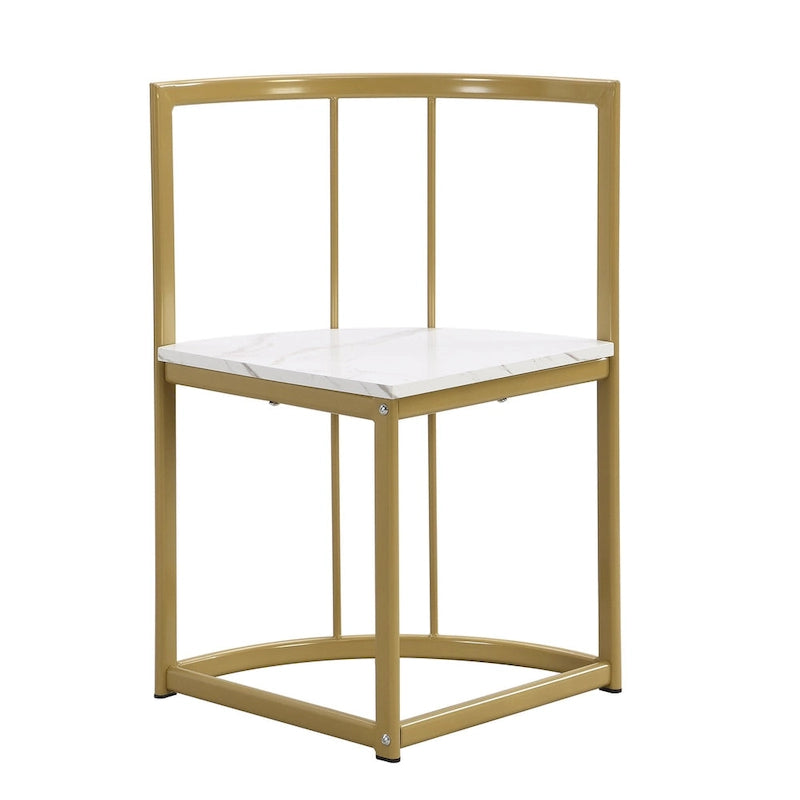 Salle à manger moderne blanc doré pour 6 personnes, 7 pièces avec plateau en faux marbre