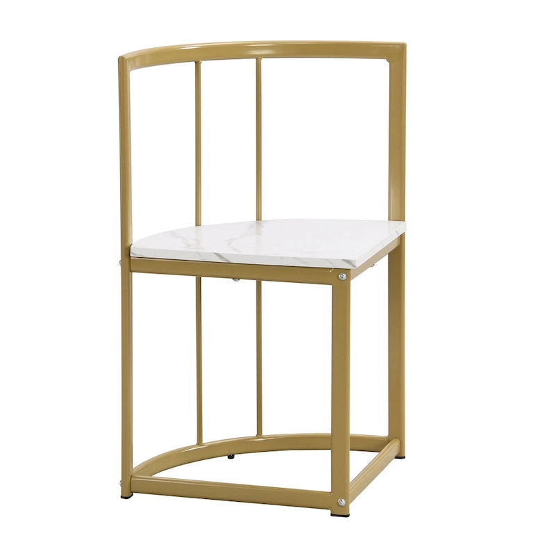 Salle à manger moderne blanc doré pour 6 personnes, 7 pièces avec plateau en faux marbre
