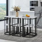Salle à manger moderne blanc doré pour 6 personnes, 7 pièces avec plateau en faux marbre