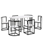 Salle à manger moderne blanc doré pour 6 personnes, 7 pièces avec plateau en faux marbre