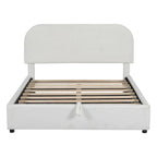 Lit plateforme rembourré pleine grandeur en molleton d'ours blanc/gris avec rangement hydraulique, 1 personne