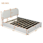 Lit plateforme rembourré pleine grandeur en molleton d'ours blanc/gris avec rangement hydraulique, 1 personne