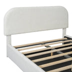 Lit plateforme rembourré pleine grandeur en molleton d'ours blanc/gris avec rangement hydraulique, 1 personne