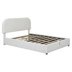 Lit plateforme rembourré pleine grandeur en molleton d'ours blanc/gris avec rangement hydraulique, 1 personne