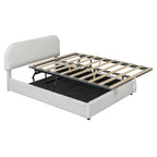Lit plateforme rembourré pleine grandeur en molleton d'ours blanc/gris avec rangement hydraulique, 1 personne