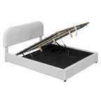 Lit plateforme rembourré pleine grandeur en molleton d'ours blanc/gris avec rangement hydraulique, 1 personne