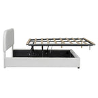 Lit plateforme rembourré pleine grandeur en molleton d'ours blanc/gris avec rangement hydraulique, 1 personne