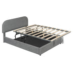 Lit plateforme rembourré pleine grandeur en molleton d'ours blanc/gris avec rangement hydraulique, 1 personne