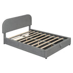 Lit plateforme rembourré pleine grandeur en molleton d'ours blanc/gris avec rangement hydraulique, 1 personne