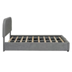 Lit plateforme rembourré pleine grandeur en molleton d'ours blanc/gris avec rangement hydraulique, 1 personne