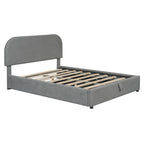 Lit plateforme rembourré pleine grandeur en molleton d'ours blanc/gris avec rangement hydraulique, 1 personne