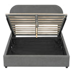 Lit plateforme rembourré pleine grandeur en molleton d'ours blanc/gris avec rangement hydraulique, 1 personne