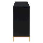Buffet 4 portes noir/gris avec plateau en marbre et poignées en métal, assemblage par 1 personne