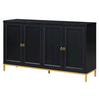 Buffet 4 portes noir/gris avec plateau en marbre et poignées en métal, assemblage par 1 personne