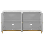 Buffet 4 portes noir/gris avec plateau en marbre et poignées en métal, assemblage par 1 personne
