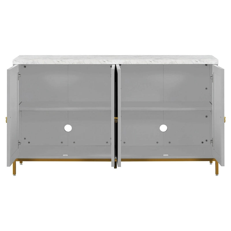 Buffet 4 portes noir/gris avec plateau en marbre et poignées en métal, assemblage par 1 personne