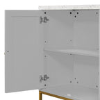 Buffet 4 portes noir/gris avec plateau en marbre et poignées en métal, assemblage par 1 personne
