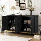 Buffet 4 portes noir/gris avec plateau en marbre et poignées en métal, assemblage par 1 personne
