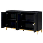 Buffet 4 portes noir/gris avec plateau en marbre et poignées en métal, assemblage par 1 personne