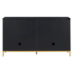 Buffet 4 portes noir/gris avec plateau en marbre et poignées en métal, assemblage par 1 personne
