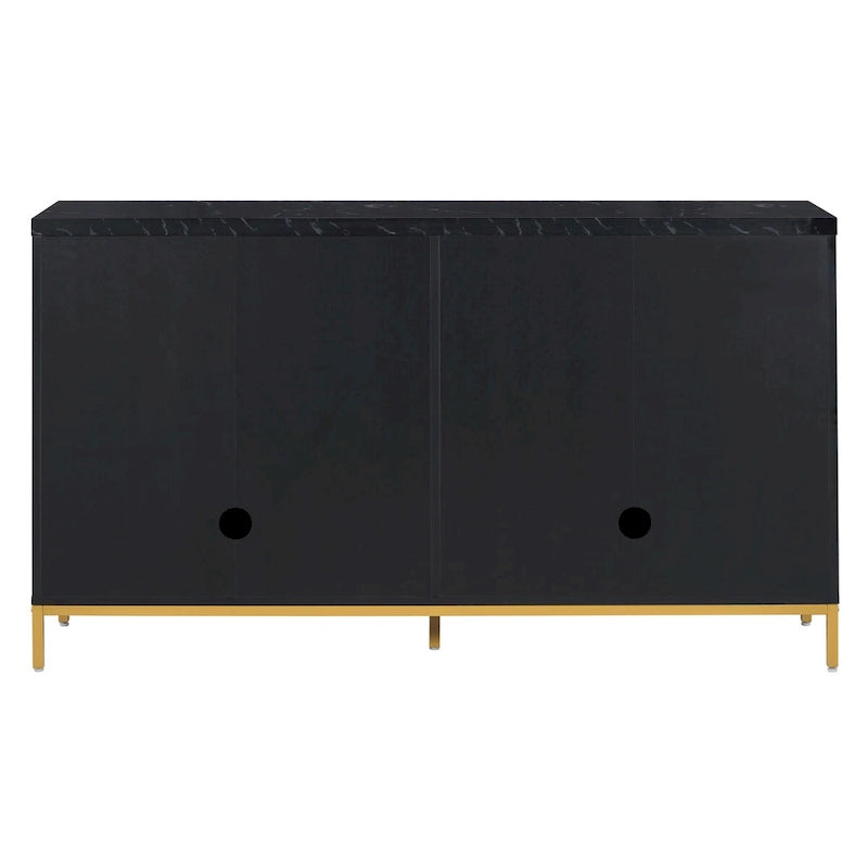 Buffet 4 portes noir/gris avec plateau en marbre et poignées en métal, assemblage par 1 personne