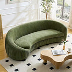 Canapé incurvé en tissu beige/vert, 4 places