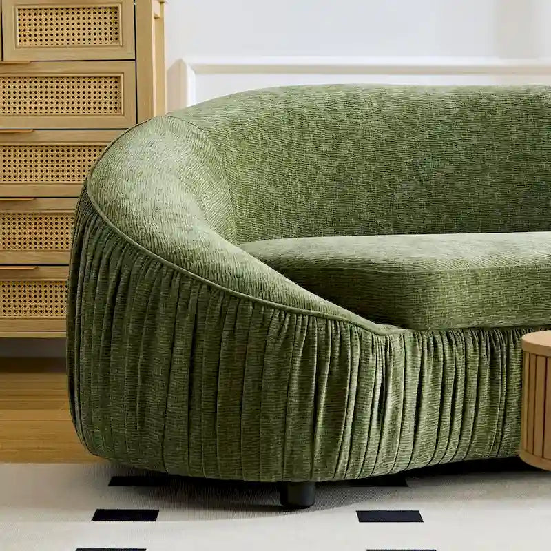 Canapé incurvé en tissu beige/vert, 4 places