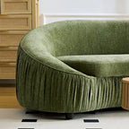 Canapé incurvé en tissu beige/vert, 4 places