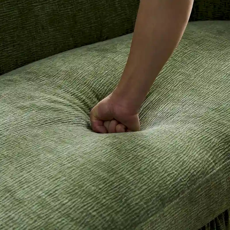 Canapé incurvé en tissu beige/vert, 4 places