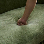 Canapé incurvé en tissu beige/vert, 4 places