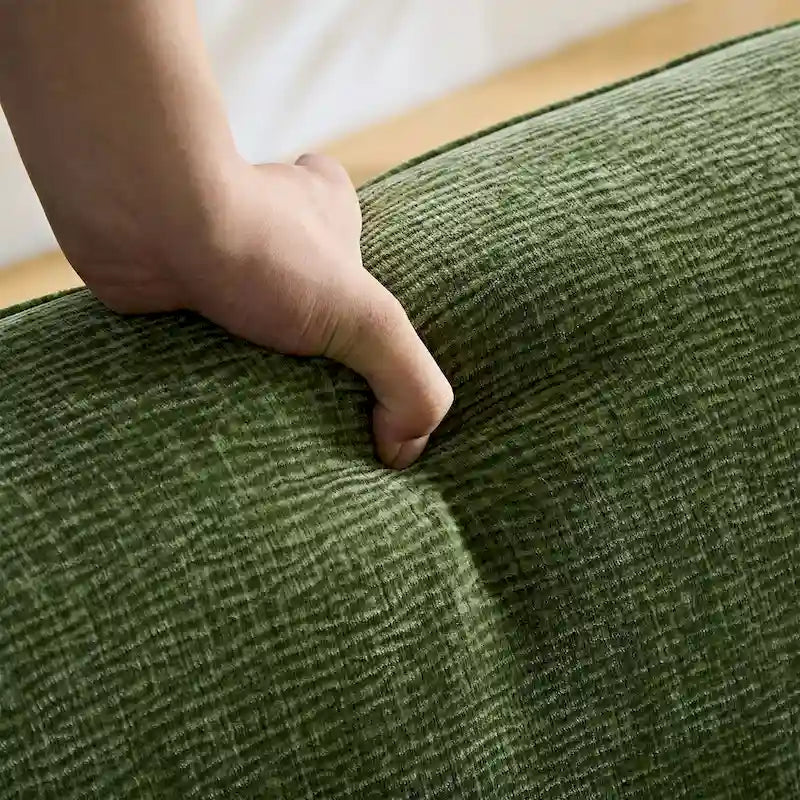 Canapé incurvé en tissu beige/vert, 4 places