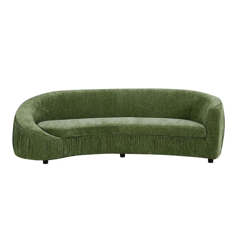 Canapé incurvé en tissu beige/vert, 4 places