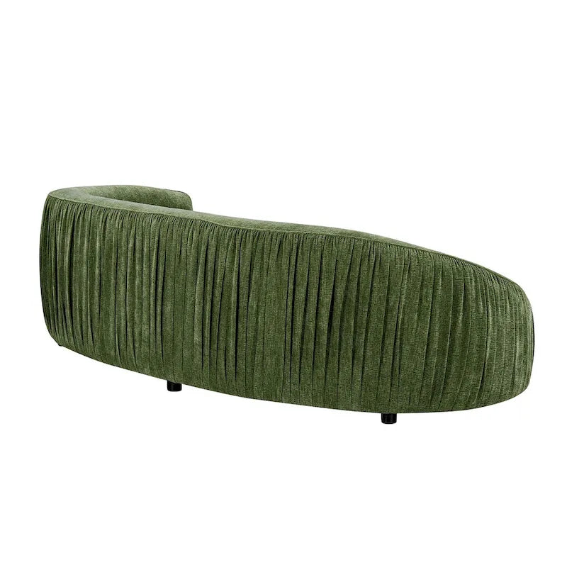 Canapé incurvé en tissu beige/vert, 4 places