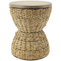 Table d'appoint en rotin tissé avec plateau en bois et structure noire - Marron / Marron clair - 1 personne