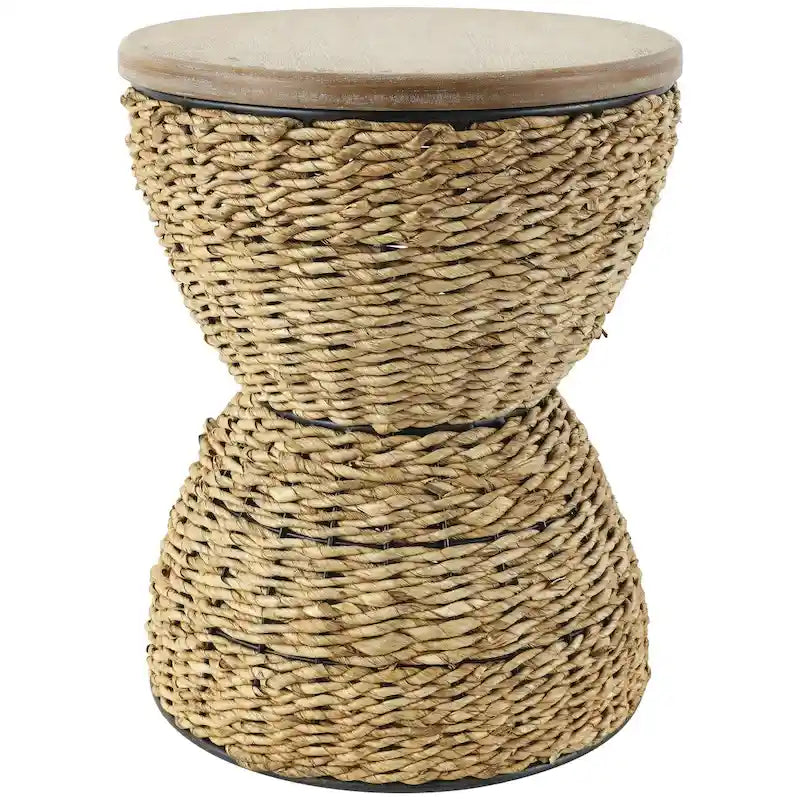Table d'appoint en rotin tissé avec plateau en bois et structure noire - Marron / Marron clair - 1 personne