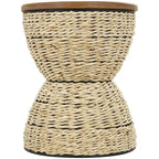 Table d'appoint en rotin tissé avec plateau en bois et structure noire - Marron / Marron clair - 1 personne