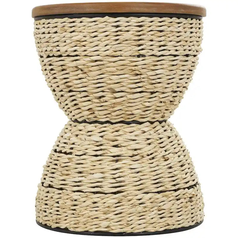 Table d'appoint en rotin tissé avec plateau en bois et structure noire - Marron / Marron clair - 1 personne