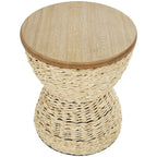 Table d'appoint en rotin tissé avec plateau en bois et structure noire - Marron / Marron clair - 1 personne