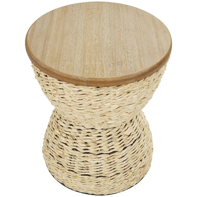 Table d'appoint en rotin tissé avec plateau en bois et structure noire - Marron / Marron clair - 1 personne