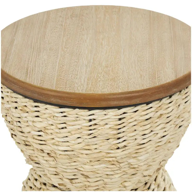 Table d'appoint en rotin tissé avec plateau en bois et structure noire - Marron / Marron clair - 1 personne