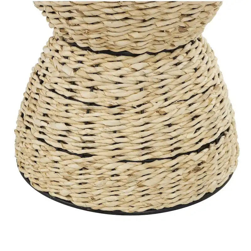 Table d'appoint en rotin tissé avec plateau en bois et structure noire - Marron / Marron clair - 1 personne