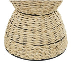Table d'appoint en rotin tissé avec plateau en bois et structure noire - Marron / Marron clair - 1 personne