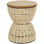 Table d'appoint en rotin tissé avec plateau en bois et structure noire - Marron / Marron clair - 1 personne