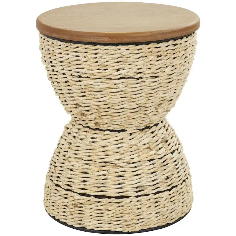 Table d'appoint en rotin tissé avec plateau en bois et structure noire - Marron / Marron clair - 1 personne